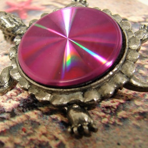 Turtle Brooch, Tortoise Brooch, Silver & Purple Turtle, Round Turtle Brooch