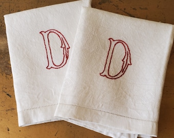 Set of Vintage Monogrammed "D" Teal Towels, Vintage Monogrammed Dish Towels, Vintage Tea Towel Set, Vintage Monogram Letter D, Dish Towels