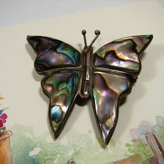 Abalone Butterfly Brooch, Vintage Mexican Silver Abal… Gem