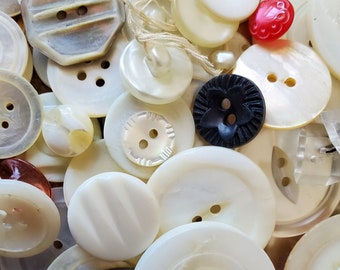 Lot of Vintage Buttons, Lot of Sewing Buttons, Lot of Vintage White Buttons, Glass Buttons, Mother of Pearl Buttons, Buttons, Button Lot