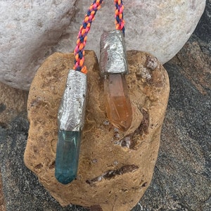 Aqua Aura and Tangerine Aura Quartz on Kumihimo Necklace