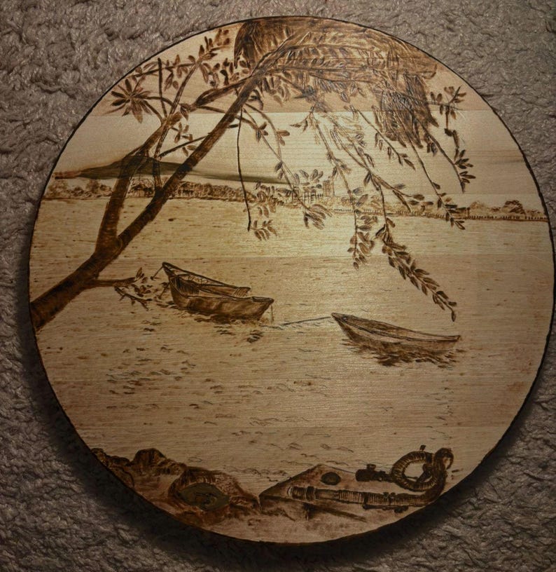Handmade Pyrography Art: Lake Landscape Wood Burning - Etsy