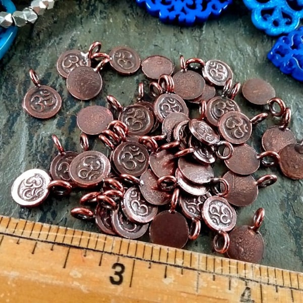 Ohm Charm, Solid Copper, 8 to 9mm, Bali, Hill Tribes, Handmade, 3mm Bail, Priced per Piece