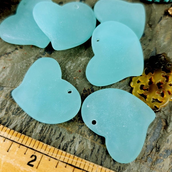 Seafoam, Milky, Opaque, Hearts, Flat, Sea Glass, 30x27mm, Contemporary, Priced per Piece