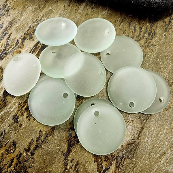 Coke Bottle Green, Concave Coins, Sea Glass, 18mm, Single Top Hole, Contemporary, Priced per Piece