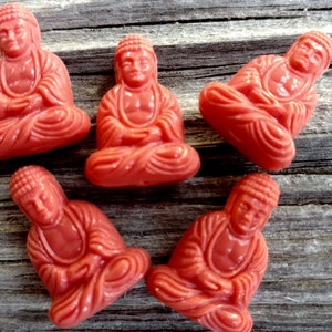 Coral, Opaque, Buddha, Pendants, 25x17mm, Resin, Contemporary, German Made, Priced per Piece