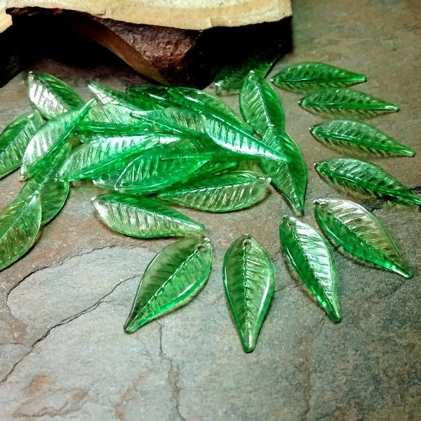 Leaves, Leaf, Resin, 22x9mm, VINTAGE, German Made, Transparent Green, Priced per Piece