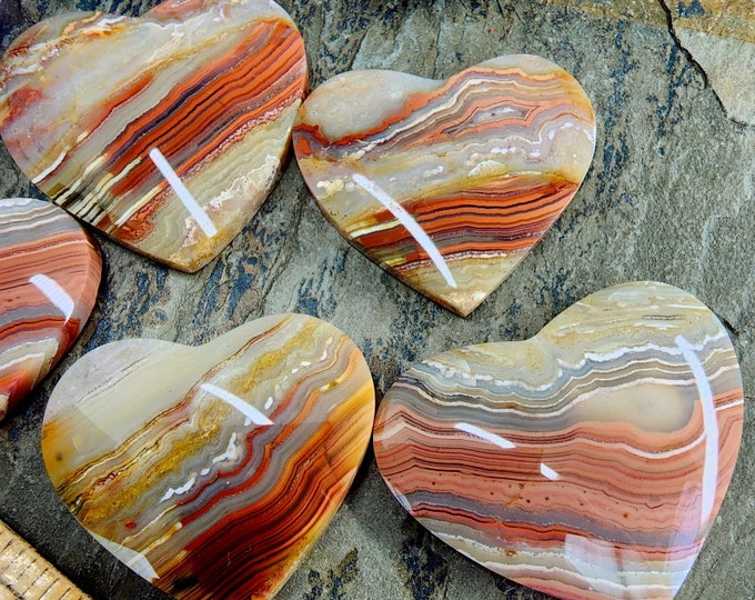 Featured listing image: Heart, Cabochon, Crazy Lace Agate, Grade AAA, Natural, Earthtones, 38mm, 40mm, Per piece