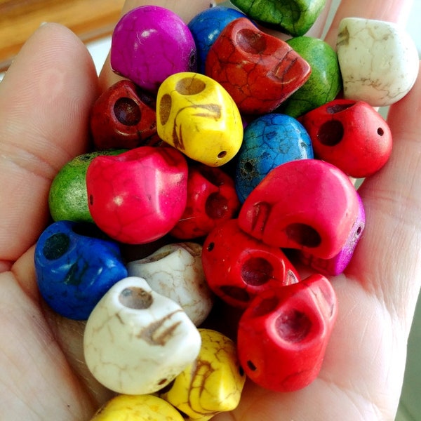 Skull, Carved, Mixed Colors, Magnesite, 17mm, Priced per Piece