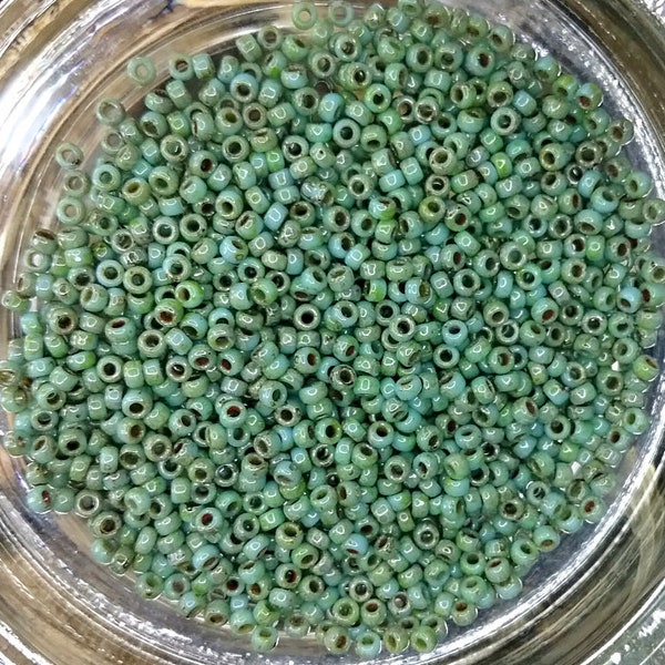 Turquoise, Picasso, Opaque, 15/0, Matsuno, Japanese, Seed Beads, Rocaille, 4514, 5 to 6 grams per bag, Priced per tube