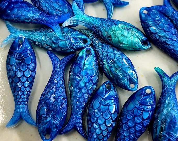 Featured listing image: Capri Blue, Ocean Blue, Marbled, Moonglow, Fish, Component, Resin, 27mm, German Made, Priced per Piece