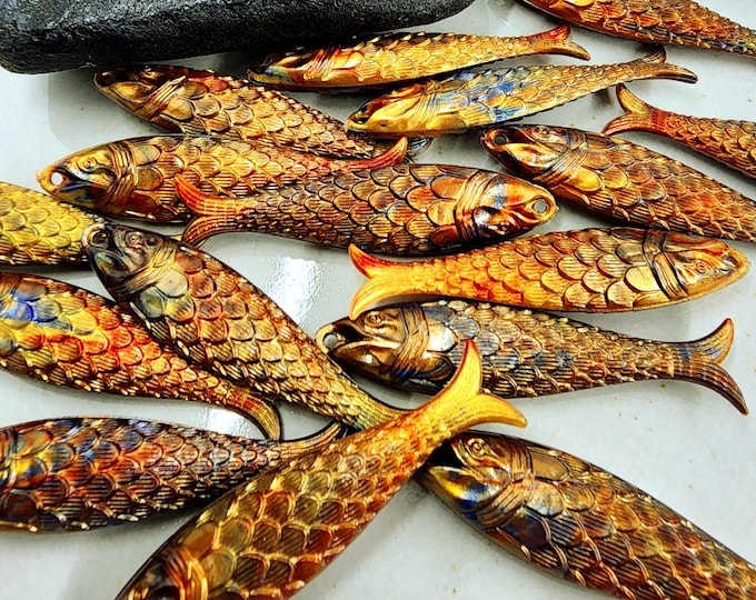 Featured listing image: Lustrous Gold, Marbled, Fish, Component, Resin, 48mm, German Made, Contemporary, PRICED PER PIECE