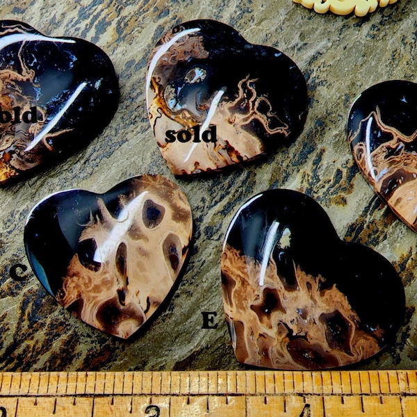 Heart, Cabochon, Palm Root Fossil, Grade AAA, Natural, Earthtones, 30mm, Per piece