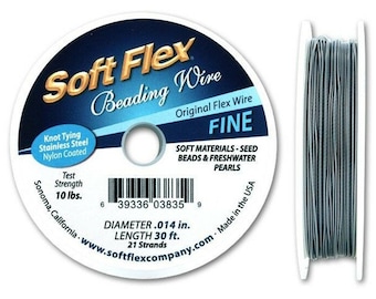 Soft Flex, Beading Wire, Fine, .014 inch, 30 Feet, Nylon Coated, Stainless Steel Core, 10 pound test, Satin Silver, Priced per spool