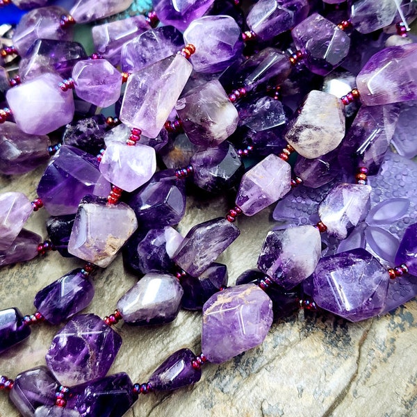 Dog Tooth Amethyst, 12 to 18mm, AAA, Irregular, Faceted, Nuggets, 9 beads, Priced per strand