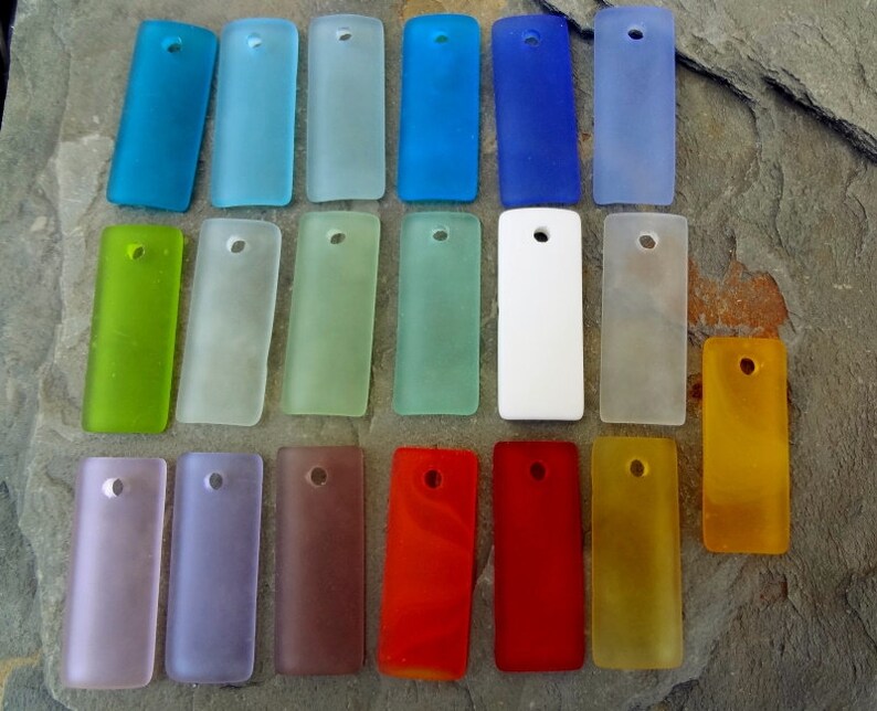 Lemon Yellow, Bottle, Curved, Rectangle, 35x14mm, Sea Glass, Cultured ...