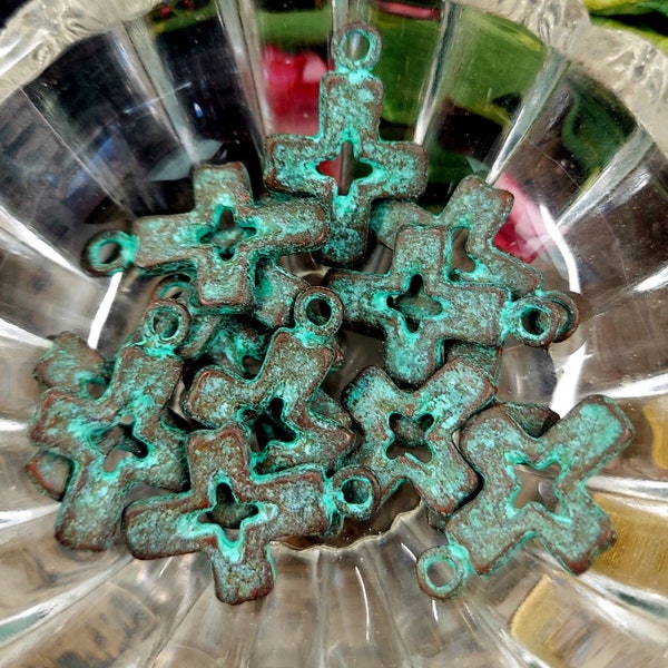 Cross, Cut Out, Charm, 22x17mm, Greek Casting, Pewter, Lead Free, Copper Patina, Priced per Piece