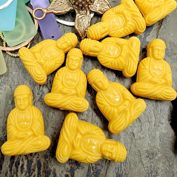 Ochre, Gold, Buddha, Pendants, 25x17mm, Pressed Resin, German Made, Priced per Piece