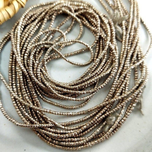 Heishi, 1x1.2mm, Silver Plated, African Brass, African Trade Beads, Ethopian, 29 Inches, Priced per Strand