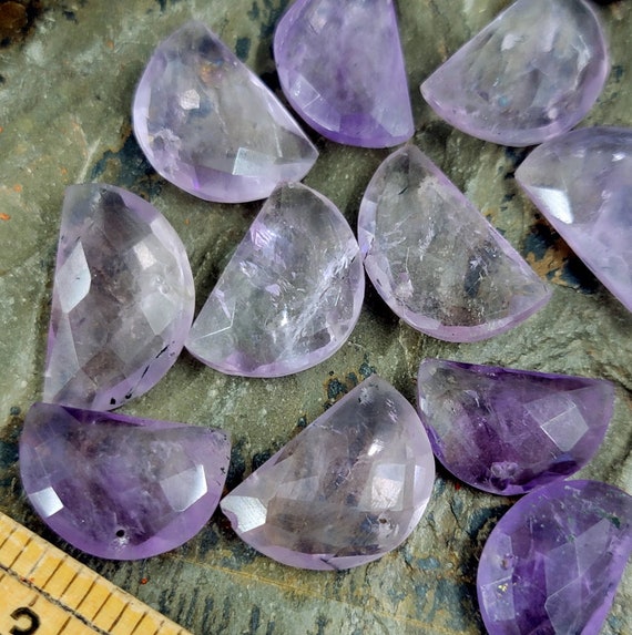Amethyst, Cape Amethyst, 20x14mm, Faceted, Half Moon, Semi-circle