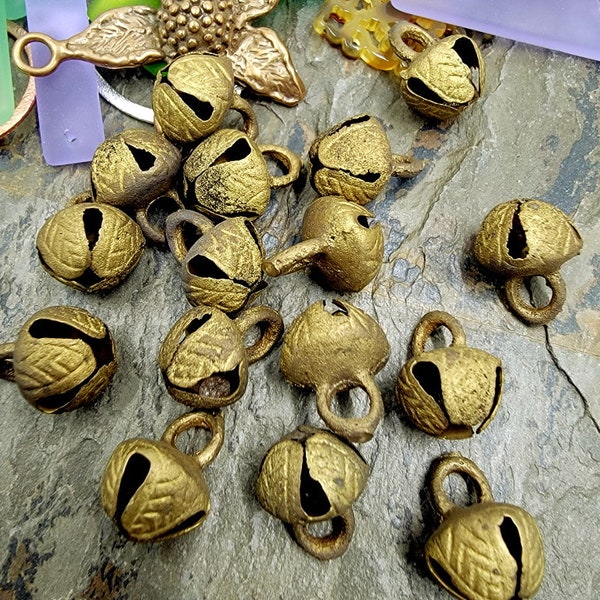 Bell Charm, Solid Brass, 12x15mm, Indian, Handmade, Thai, Priced per Piece