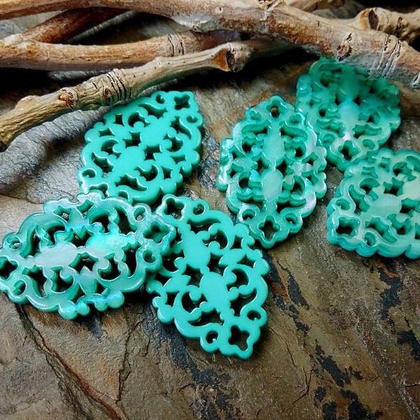 Aqua, Moonglow, Marquise, Filigree, Laser Cut, Résine, Composant, Contemporain, Allemand Made, 20x30mm, Prix par pièce