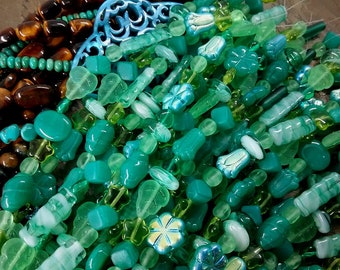 Czech Glass Mix, Mixed Greens, Premium Glass Mix, 6 inch strands, Priced per strand