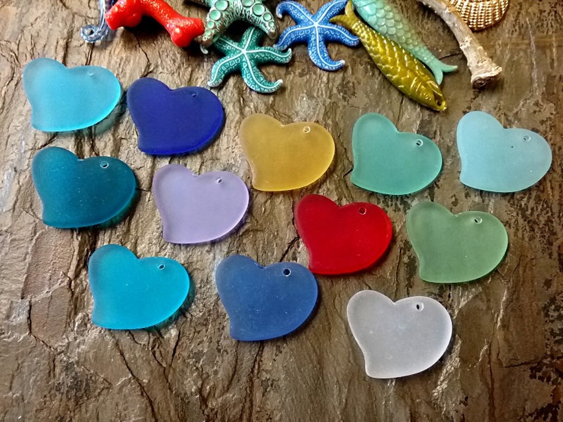 Crystal Clear Hearts Flat Sea Glass 30x27mm Contemporary Etsy