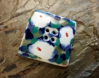 Multi Blue Glaze, Porcelain, 40mm, Handmade, Incomparable Buttons, Made in South Africa, Priced per piece