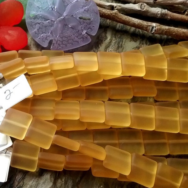 Desert Gold, 12mm, Flat Squares, Sea Glass, Cultured, Made in China, 9 beads per strand, 4 inch strands, Priced per Strand