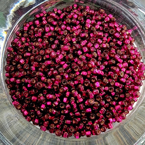 Silver Lined, Raspberry, Miyuki, 11/0, Seed Beads, 24A, 19 to 20 grams per tube, Triangular 6 inch tube, Priced per tube or bag