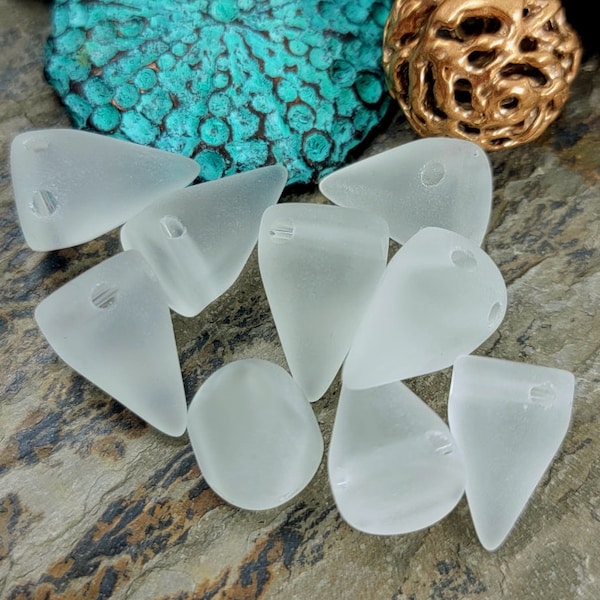 Crystal Clear, Spike, Sea Glass, 16x11mm, Two Hole, Multi Colors, Contemporary, Priced per Piece