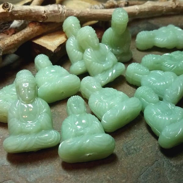 Jade, Light Green, Buddha, Pendants, 25x17mm, Pressed Resin, German Made, Priced per Piece