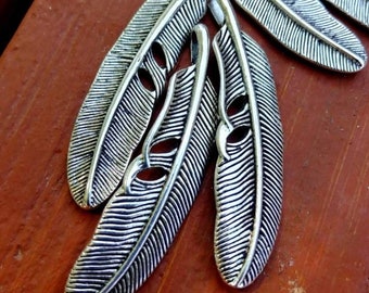 Feather Findings, Feather Charm, Feather Pendant, 52x12mm, Antique Silver, Priced per Piece