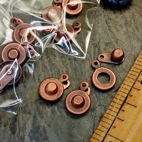 Snap Clasp, 9mm, Antique Copper, Plated, Brass, American Made, 2 clasps per bag, Priced per bag