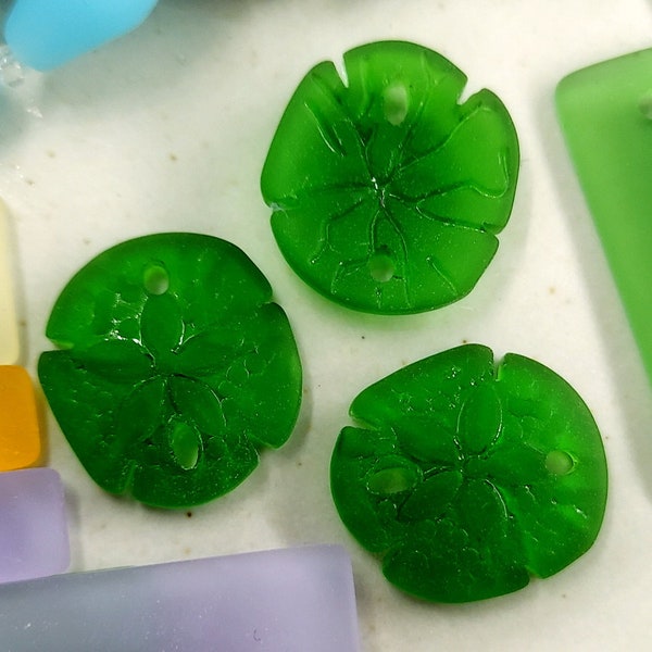 Shamrock Green, Dark Green, Sand Dollars, Small, Sea Glass, 20mm, Charm, Contemporary, Made in China, Priced per Piece