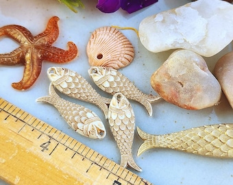 Opaque, Ivory, Gold Washed, Fish, Component, Resin, 27mm, German Made, Priced per Piece