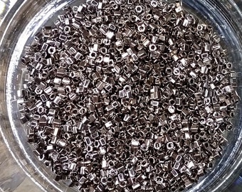 Dark Silver, Metallic, Matsuno, Seed Beads, 15/0, HEX, Hexagonal, 464A, 2 inch tube per bag, 5 grams, Priced per bag