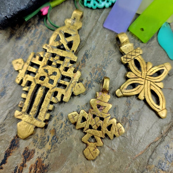Ethiopian, Cross, Vintage, Solid Brass, Christian, Pendant, Priced per piece