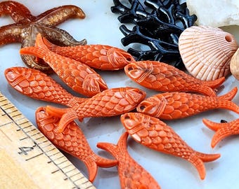 Coral Red, Marbled, Opaque, Fish, Component, Resin, 27mm, German Made, Contemporary, Priced per Piece