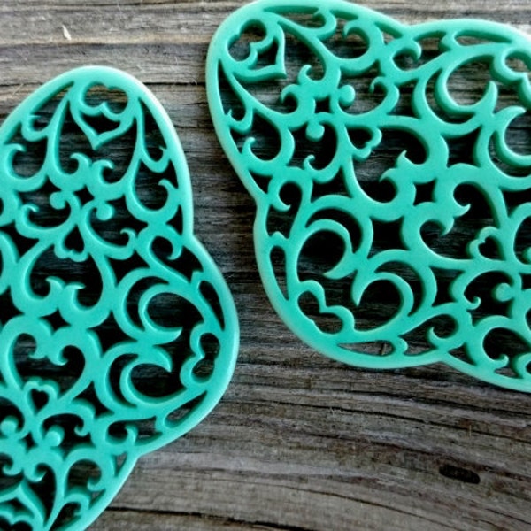 Turquoise Blue, Opaque, Filigree, Quatrefoil, Laser Cut Resin Component, German Made, 60x44mm, Priced Per Piece