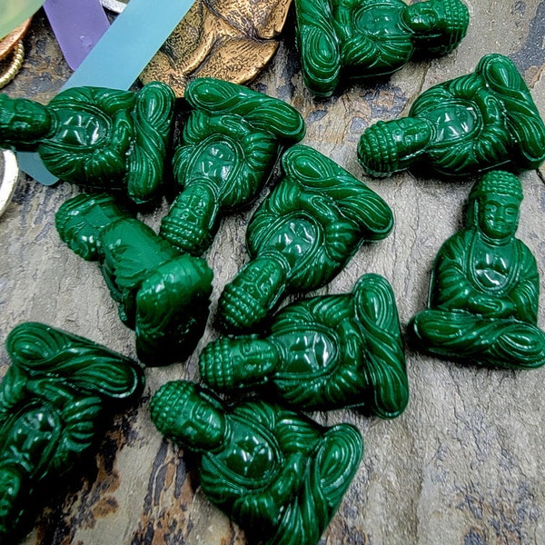 Jade, Deep Green, Buddha, Pendants, 25x17mm, Pressed Resin, German Made, Priced per Piece