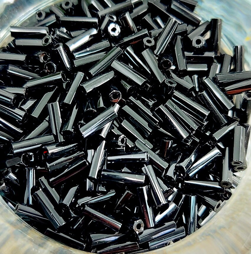 Jet Black, Opaque, Bugles, 6mm, Hex Cut, Miyuki, Seed Beads, 401