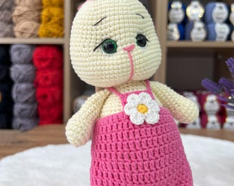 Amigurumi Pink Bunny Handmade Crochet Rabbit Toy Baby Shower gift Soft Stuffed Animal Easter Bunny Plush