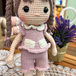 Handmade Amigurumi Doll Finished Doll with Braided Hair Crochet Toy Soft Plush Doll Gift for Girls Nursery Decor