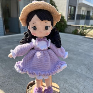 Handmade Amigurumi Girl Doll with Hat  Crochet Plush Toy Soft Knitted Gift for Kids Baby Shower