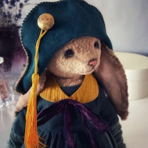OOAK Storybook Bunny Art Doll: Blue Dress, Tassel Hat