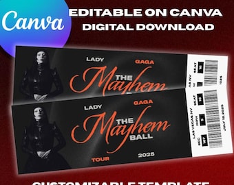 Lady Gaga MAYHEM TOUR Canva Customizable Tickets