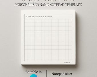 Modello di blocco note personalizzato con nome: stile minimalista Muji (modificabile con Canva, download digitale)