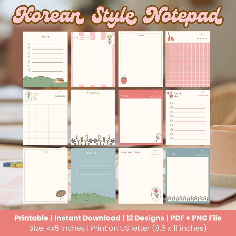 Cute Korean Style Memo Pad | Printable Stationery (PDF) - Etsy